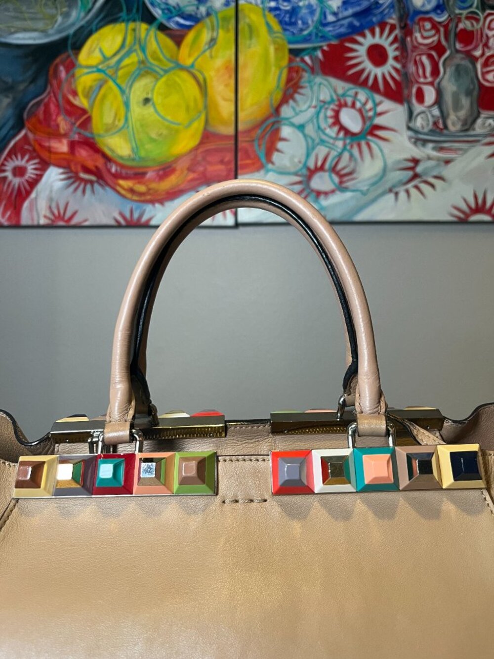 Fendi Limited Edition 3Jours Studded Leather Satchel Multicolor Studs + Dust Bag - Picture 4 of 16